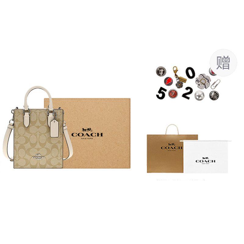 Coach N/S Coated Canvas With Leather Tote Bag, Shopping Bag, Crossbody Bag, Handbag Mini Women's Brown CJ494-SIGHA