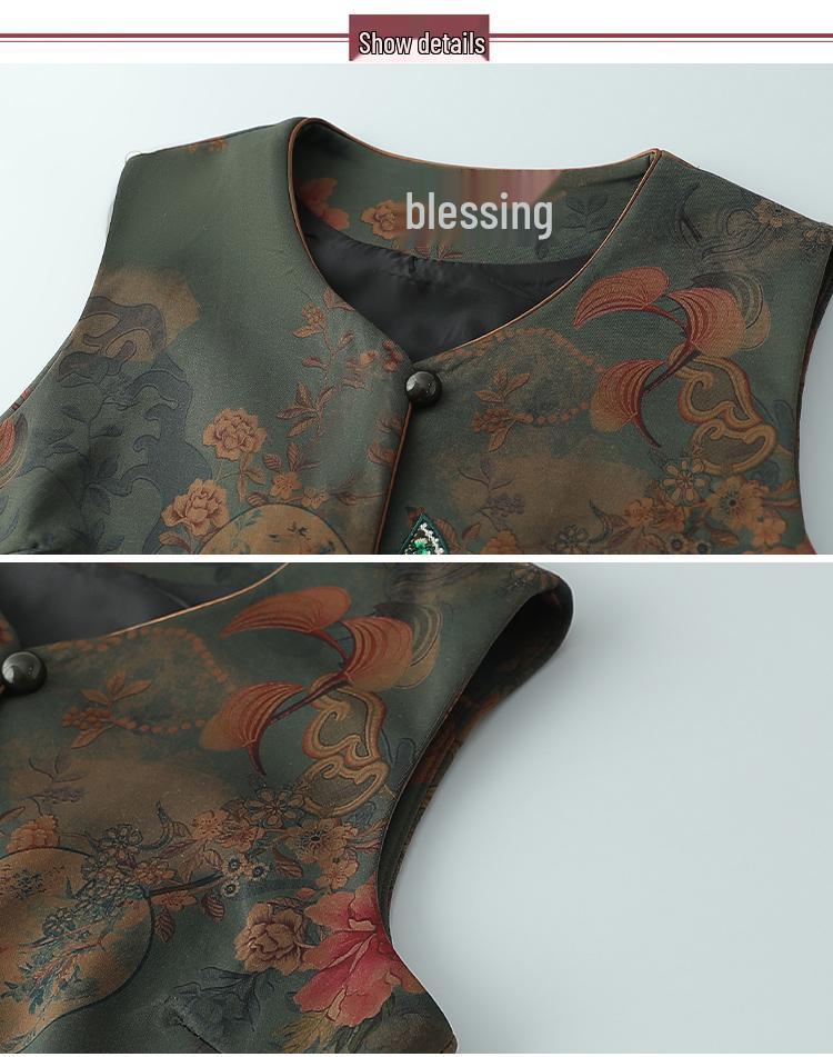 Elegant Autumn Shawl Vest for Elderly Women - Classic Vintage Chinese Style for Mom