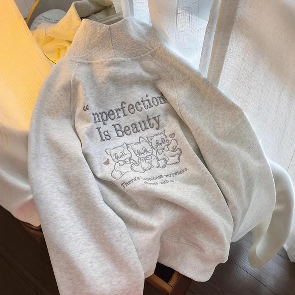 Women's Retro Turn-Down Collar Zipper Hoodie - Spring/Autumn Loose Lazy Style Pullover Top