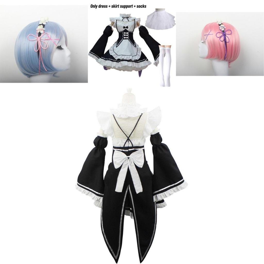 Elegant Zero Kara Hajimeru Isekai Seikatsu Twins Ram/rem Versatile Cosplay Maid Dress With Matching Headwear