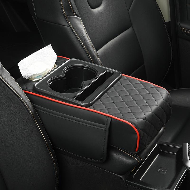 Car Central Armrest Storage Pad with Tissue Box & Cup Holder