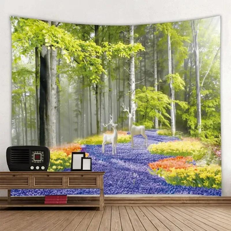 Природный пейзаж Лес Водопад Подвесная ткань Украшение стены дома Гобелен Офис Гостиная — фото 9