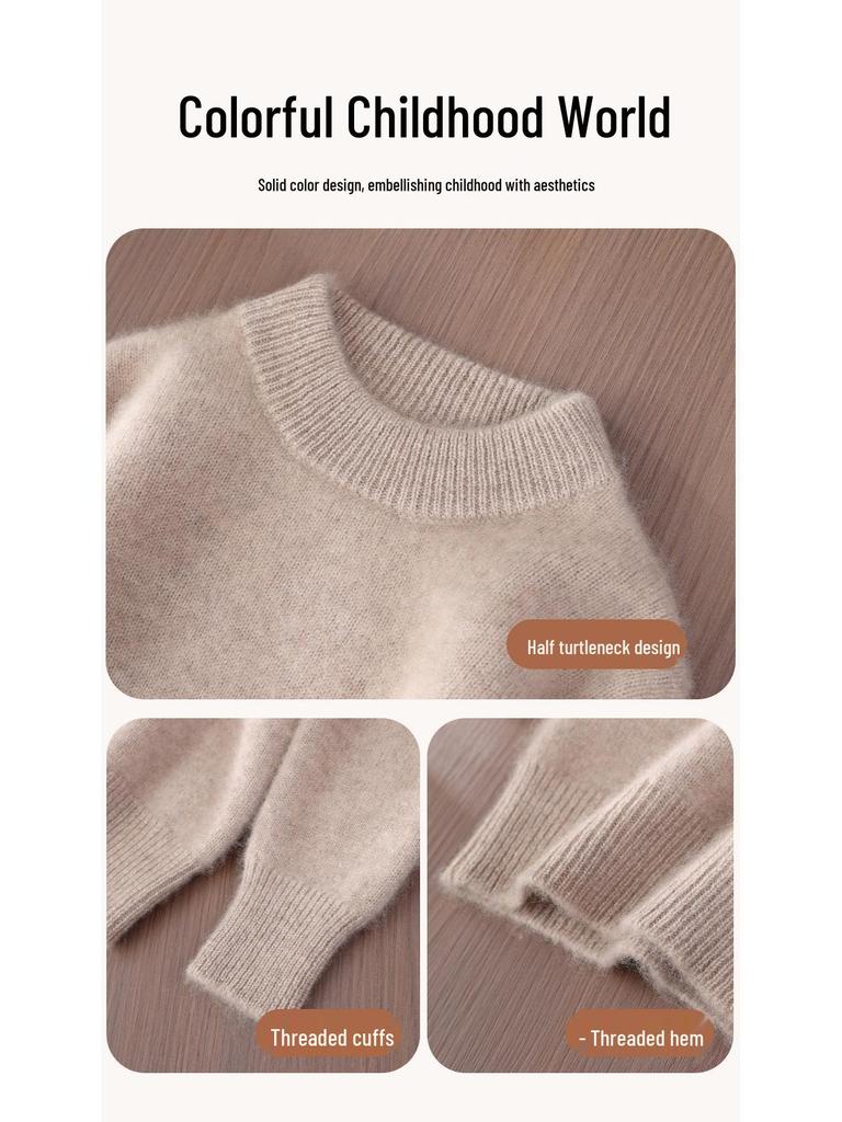 Autumn/Winter Boys' Cashmere Half-High Collar Pullover Sweater - Korean Style Knitwear for Children