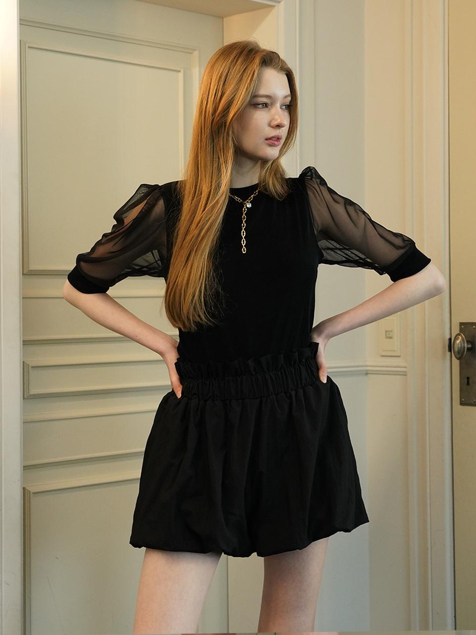Muse By Rose Selina See-Through Sleeve Top (Black) S