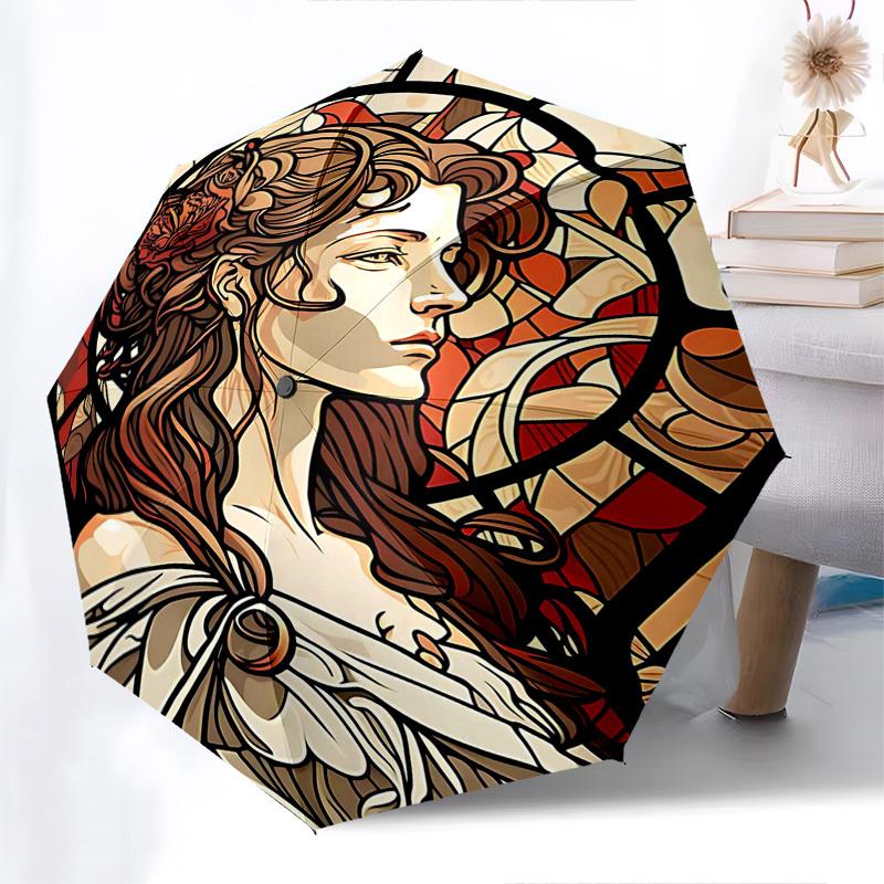 

1pc Art Nouveau Stained Glass-Inspired Auto-Open Close Umbrella with Foldable Design, 8-Bone Iron Frame, Outdoor, Ideal Gift for Fans, Travelers, Dail