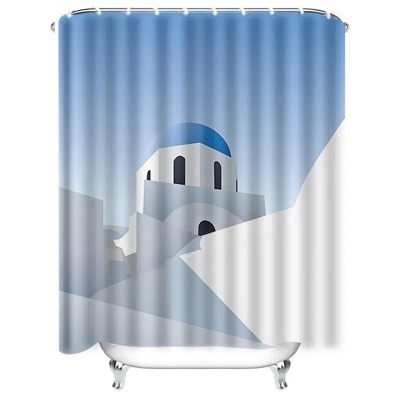 Blue Dome Architectural Shower Curtain For Modern Bathroom Decor - Minimalist Design With Soft Gradient Sky Waterproof Durable
