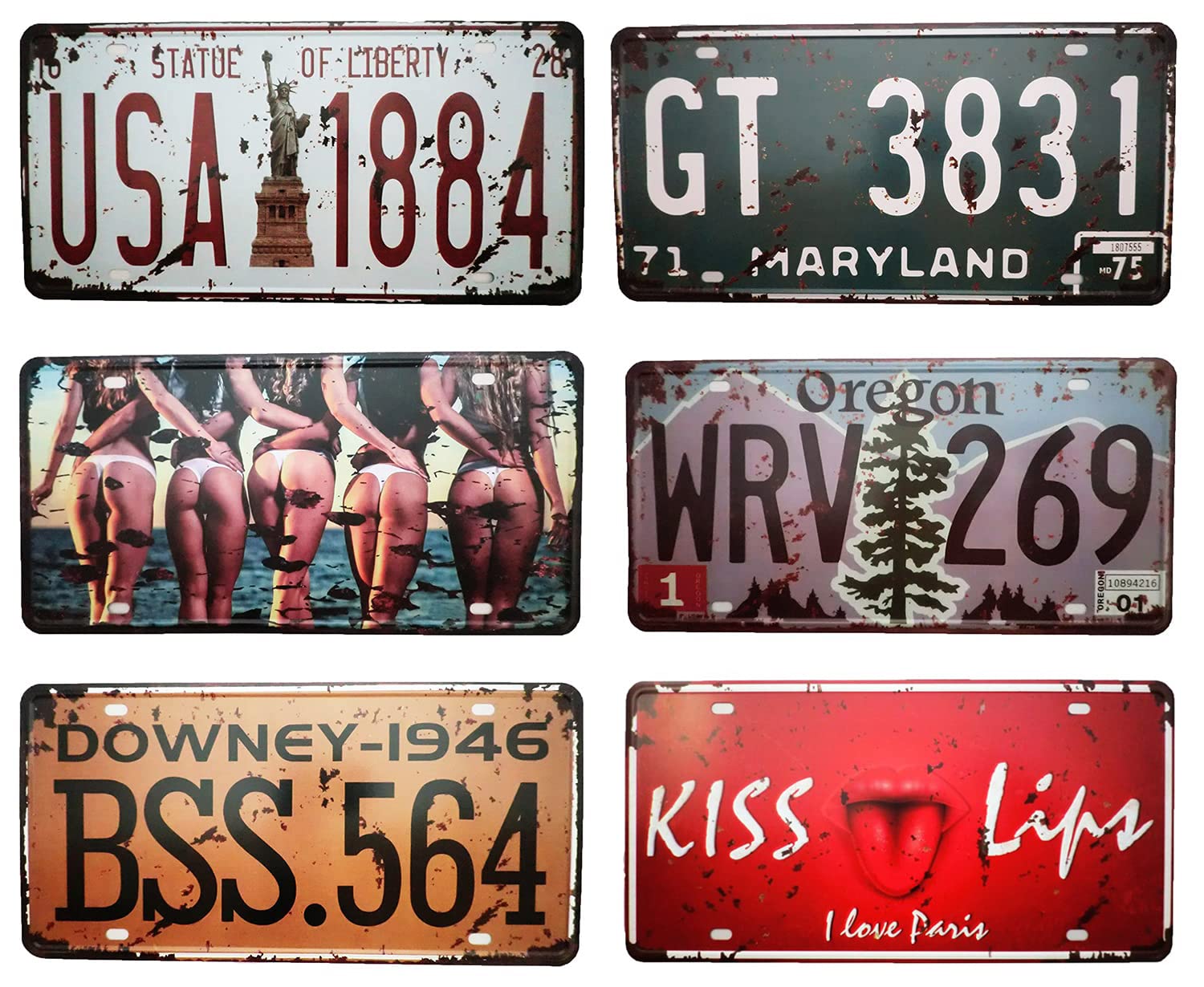 

VIEAURA American License Plate of Vintage Style Antique Retro American Goods Interior Sign [Set 6] (TYPE-4)