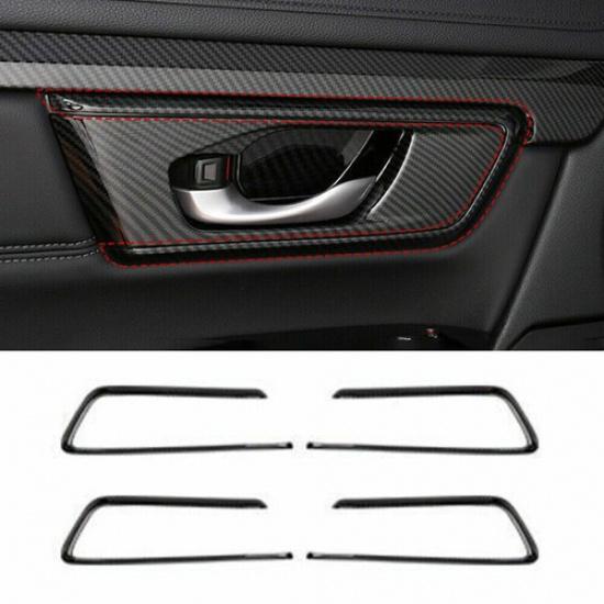 For Honda CRV CR-V 2017- Carbon Fiber Inner Door Handle Lock Cover Decor 4*