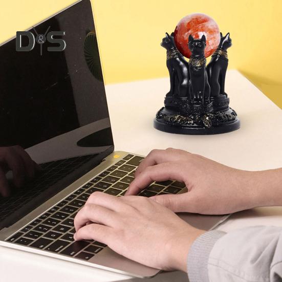 Faux Crystal Ball Display Stand Black Cat Animal Hand Holder Resin Statue Sculpture Home Office Bookshelf Desktop Decoration Ornament