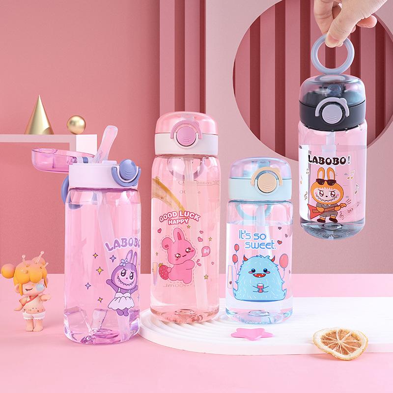 Water bottle cute children's straw cup new high value water cup summer high temperature resistant plastic cup students portable