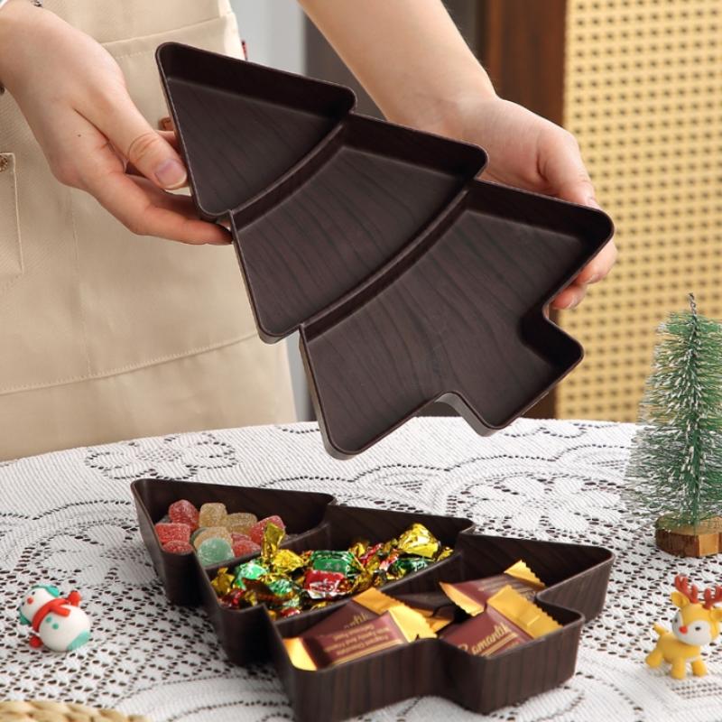 Christmas Tree Snack Plates 3 Grids Tree Shaped Tray Merry Christmas Party Decorations For Home 2025 Gifts Happy  Year 2026