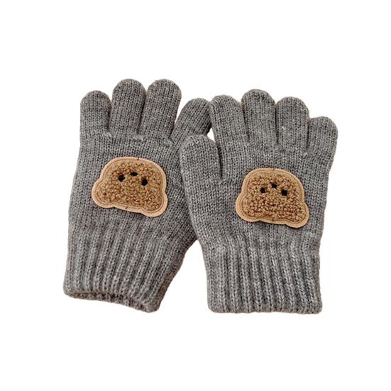 

Kids Knitted Gloves Stretchy Full Finger Gloves Embroidery Bear Warm Winter Gloves for Boys Girls 3 to 7 Years Old Cycling Sports
