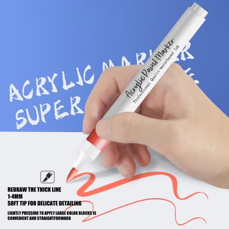 Acrylic Marker 12/24/36/48 Color Acrylic Paint Pen Brush Tip Marker for Painting On Paper Wood Glass Fabric Metal Stone