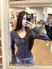Korean Sweet Lace-Up Trim Long Sleeve Slimming T-Shirt for Women