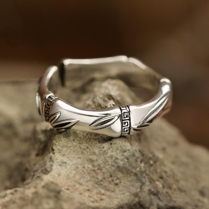 Adjustable Bamboo Segment Ring Men Women Vintage Artisan Style Plated Copper Finger Boho Retro Minimalist