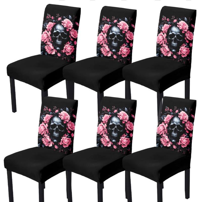 Elastic Chair Cover Skull Print Non-Slip Decorative Snug-Fit Machine Washable Seat Cover Halloween Holiday Decor Chair Protector