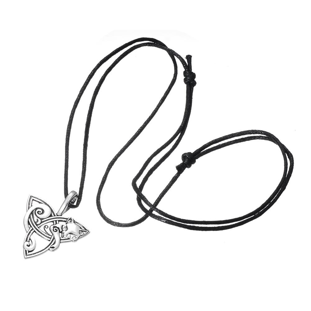 Dawapara Collier Pendentif Renard Triquetra Animal Nœud Celtique Bonne Chance Amulette Irlandaise Collier Nordique Bijoux Religieux