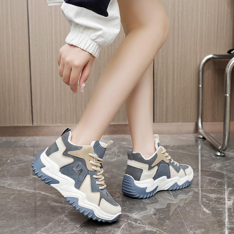 2025 New Autumn High Top Shoes Women Dad Shoes Student Casual Shoes Women's Platform Shoes Thick sole Height Increasing Shoes