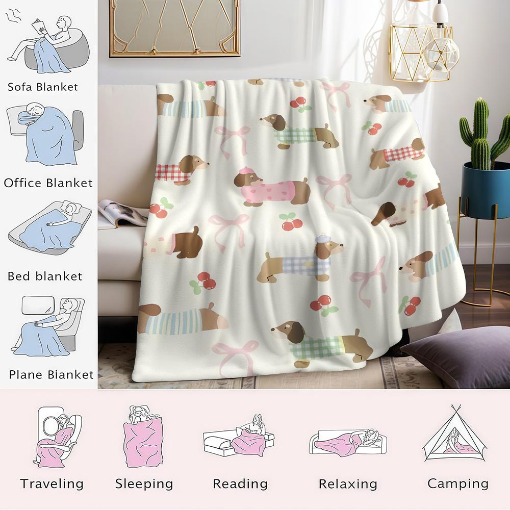 Cute Dachshund Print Flannel Blanket Warm Soft Halloween Christmas Couch Warm Cozy Decorative Decor Gift for All Season
