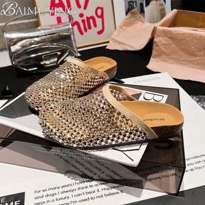Mode Kristall Mesh Ballerinas Damen Hausschuhe Hohle Sandalen Lässige Pantoletten Schuhe Frau 2025 Sommer Plateau Flip Flops Slingback Mujer Slides