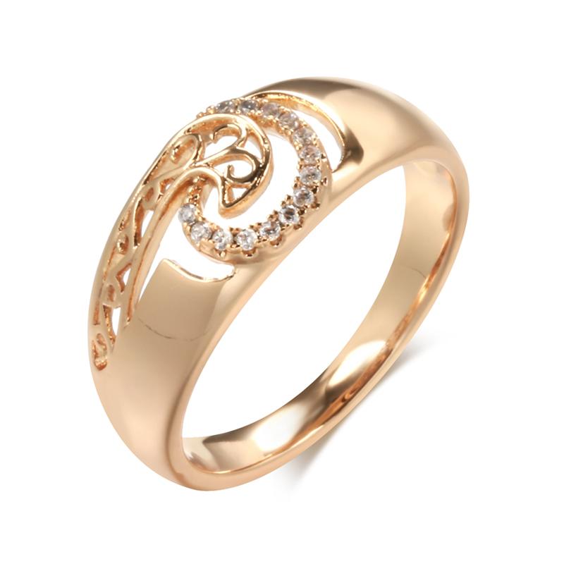 Trendy Unique Women Rings Rose Gold With Natural Zircon Hollow Pattern Ethnic Wedding Rings Fashion Jewelry Gift