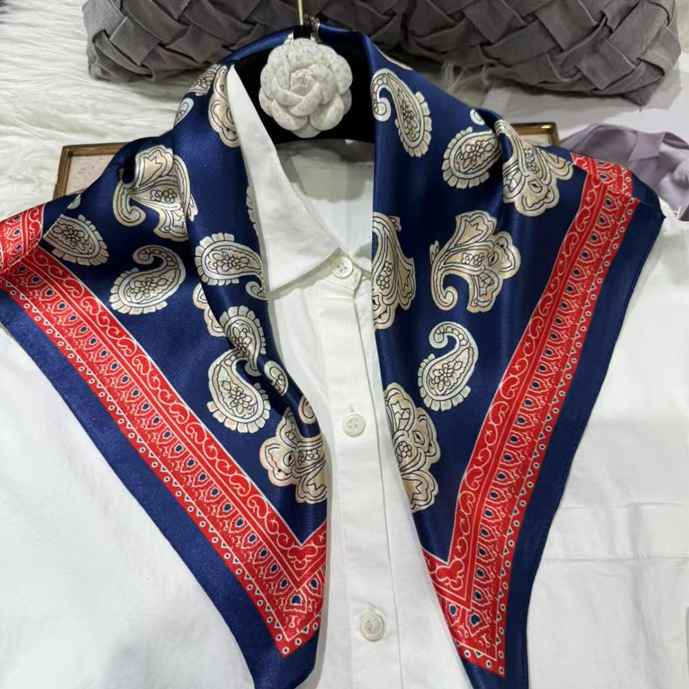 White Blue 100% Mulberry Silk Small Square Scarf Women Spring Fall Summer Hair Scarf Elegant Paisley Neck Scarves Neckerchief