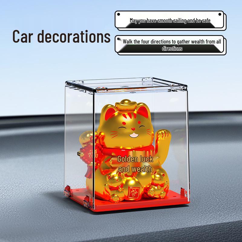 Solar Mini Waving Cat Model - Automatic Shaking Hand Ornament for Office, Desk, Car, or Gift