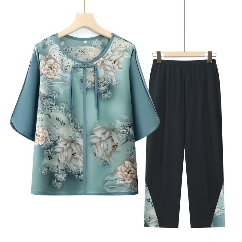 Yuzhaolin Women's Summer Loose Mid-Sleeve Chinese Style Pant Set