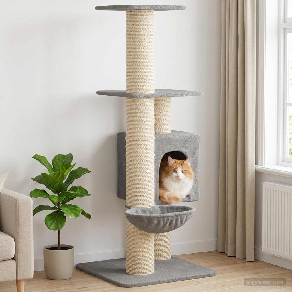 Cat Tree with Sisal Scratching Posts Light Grey 137 Cm