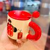 Girls’ Good looking Red Festive Ceramic Mug  New Year’s Mug with Lid and Spoon Gift for Besties As Souvenirs