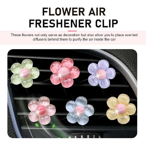 WZP 6PCS Car Vent Clips, Cute Flower Air Vent Clips, Universal Car Air Conditioner Outlet Decorations Interior Accessories for Women Girls