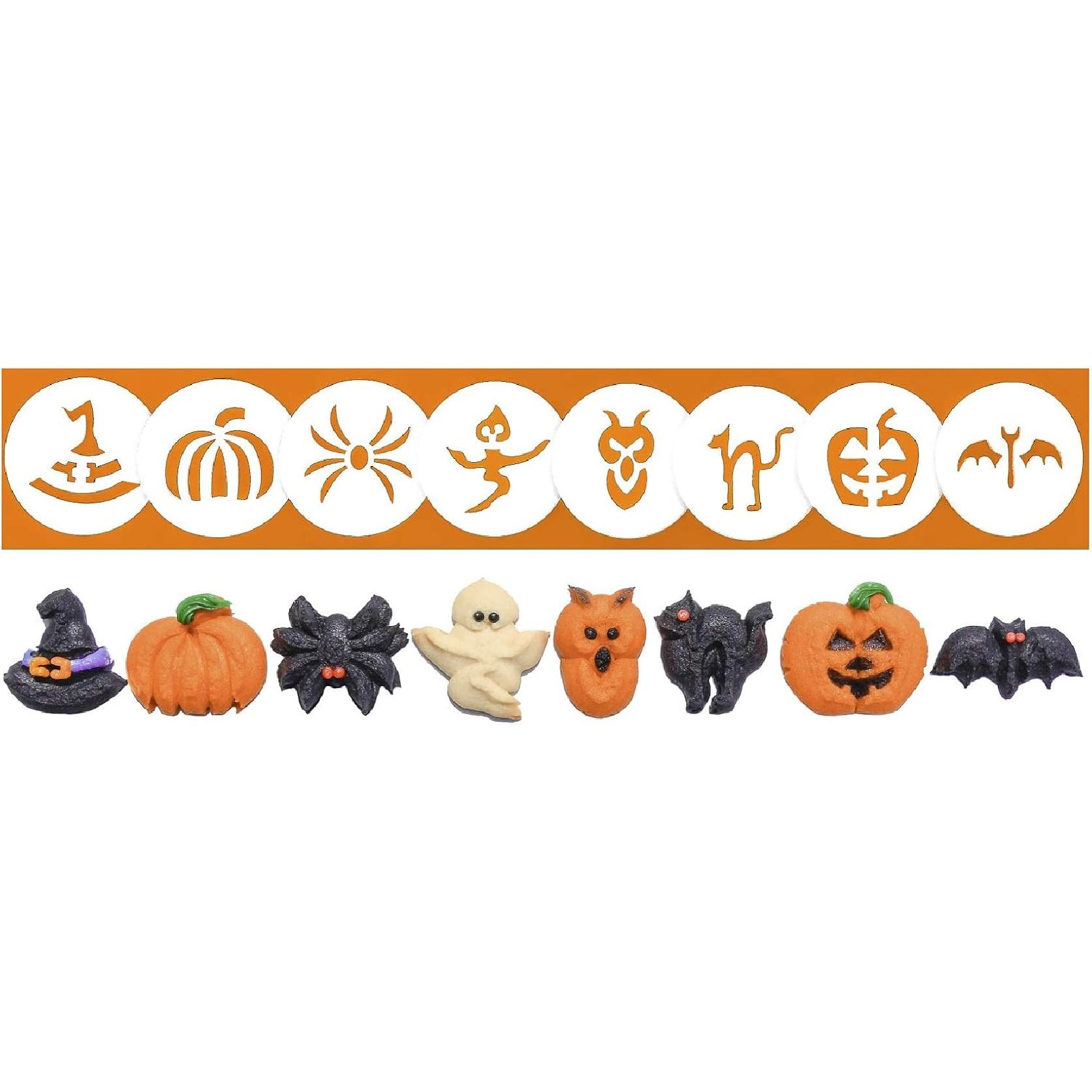 Насадки для пресс-формы для печенья Impress – Хэллоуинский набор из 8 штук, безопасный для пищевых продуктов пластик, формы в виде тыквы, летучей мыши и других, подходят для многих ручных моделей - См. размеры насадок