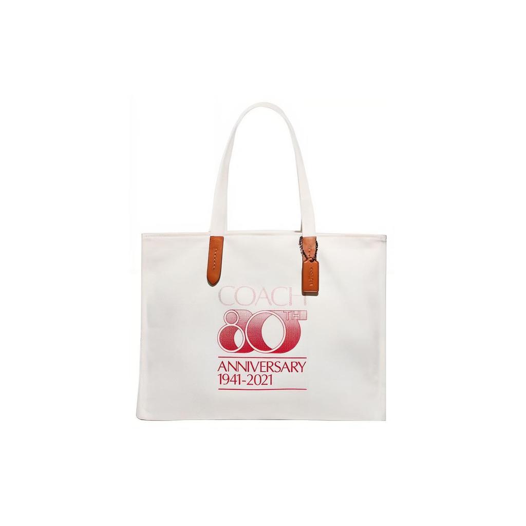 Coach Recycled Tote 42 80th Anniversary Recycled Material Recycled Canvas And Leather Tote Shopping Bag Women tote White C7072-V5CND
