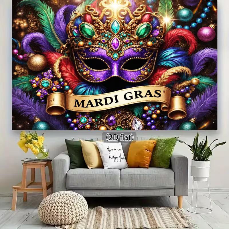 2D Luxurious Mardi Gras Mask Backdrop for Live Streaming & Room Decor