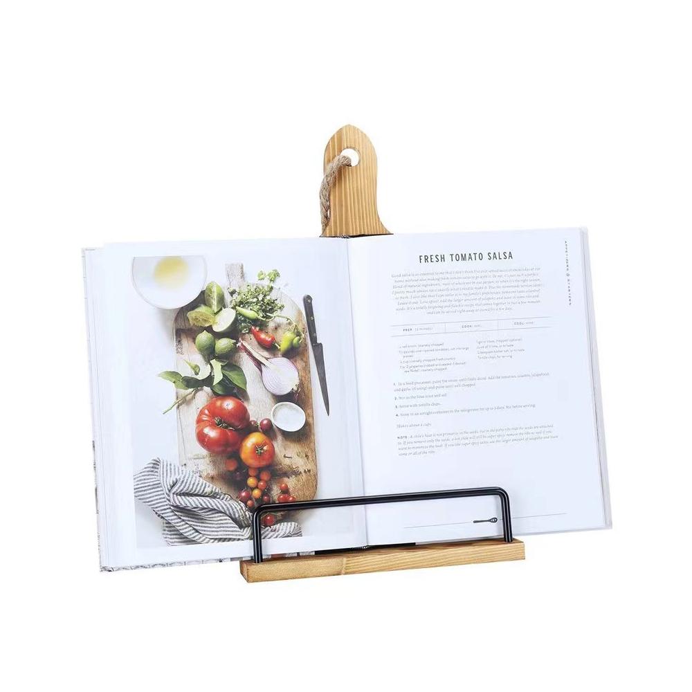 Adjustable Recipe Book Wooden Holder Bracket with Anti-Slip Kickstand