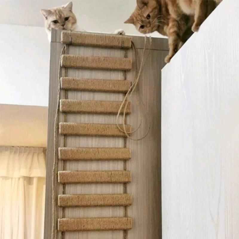 Cat Bridge for Cats Cage Sisal Wooden Rope Ladder Pet Furniture Kitten Step Scratcher Post Kitten Toys Tree Various Sizes
