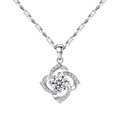 Rotating Four-Leaf Clover Necklace: Korean Style, 925 Silver-Plated Pendant