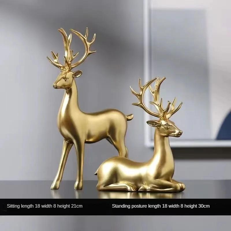Deer Statue Standing and Sitting Resin Sculpture Reindeer Figurine Ornaments Stag Accents for Home Entrance Mantle Table Decor