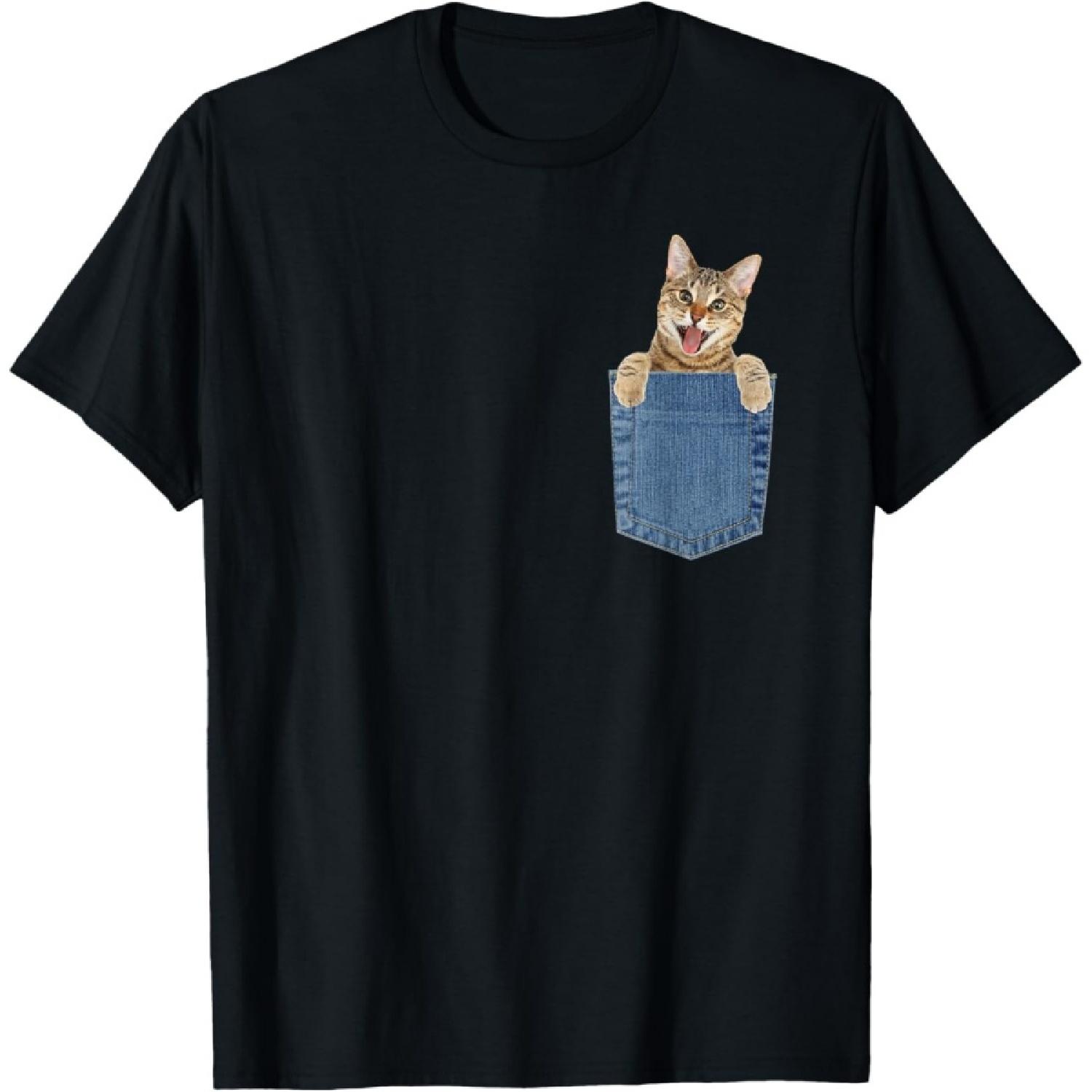 Футболка с кошкой в кармане Смешная бенгальская кошка в кармане Милый котенок Мужская Женская Детская футболка S