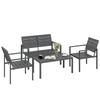 4 Piece Garden Furniture Set, Outdoor Sofa Set with HDPE Slatted Loveseat Armchairs Coffee Table Metal Frame, Dark Grey