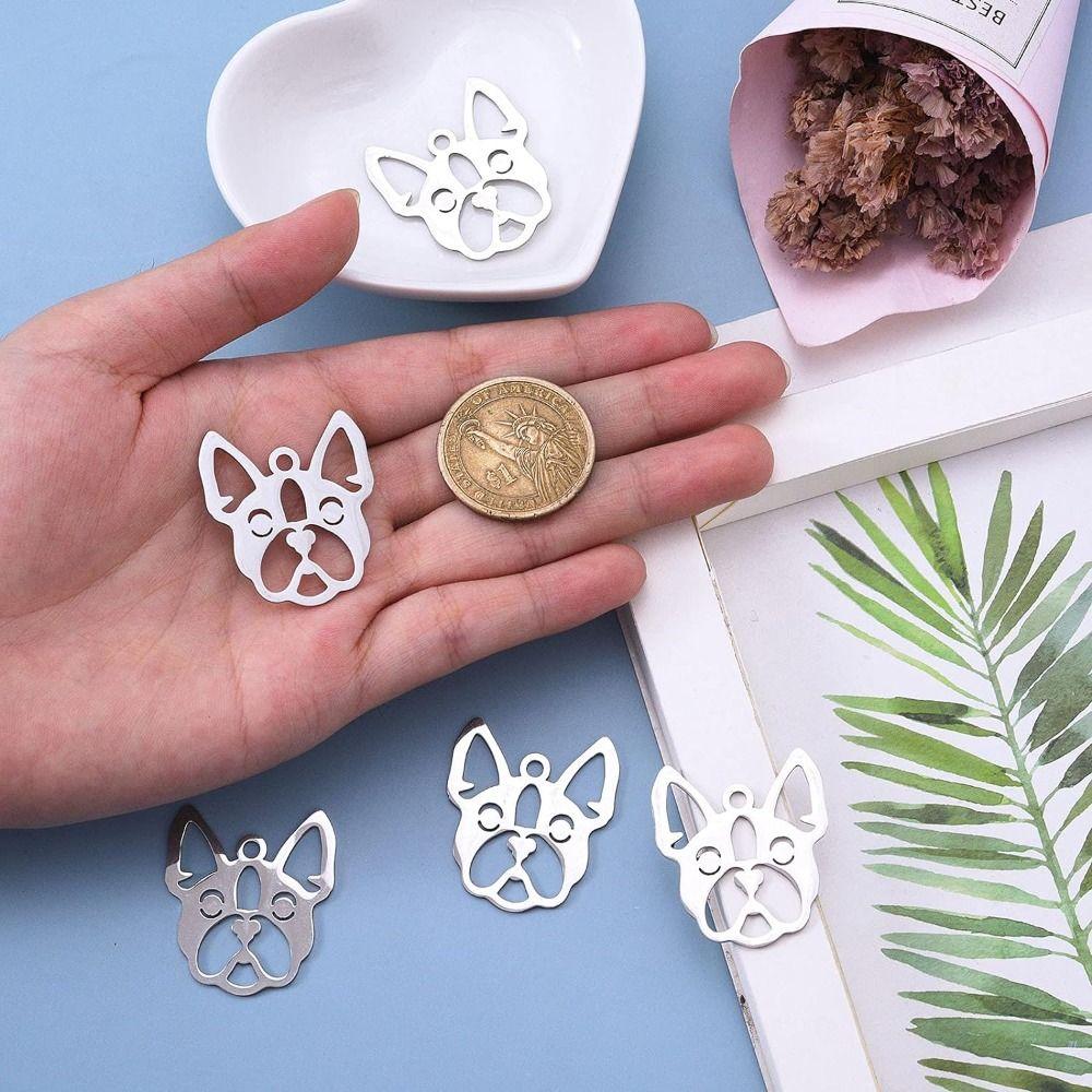 28.5*32mm French Bulldog Doggy Dog Bull Dog Head Pendants Stainless Steel Charms  For Necklace