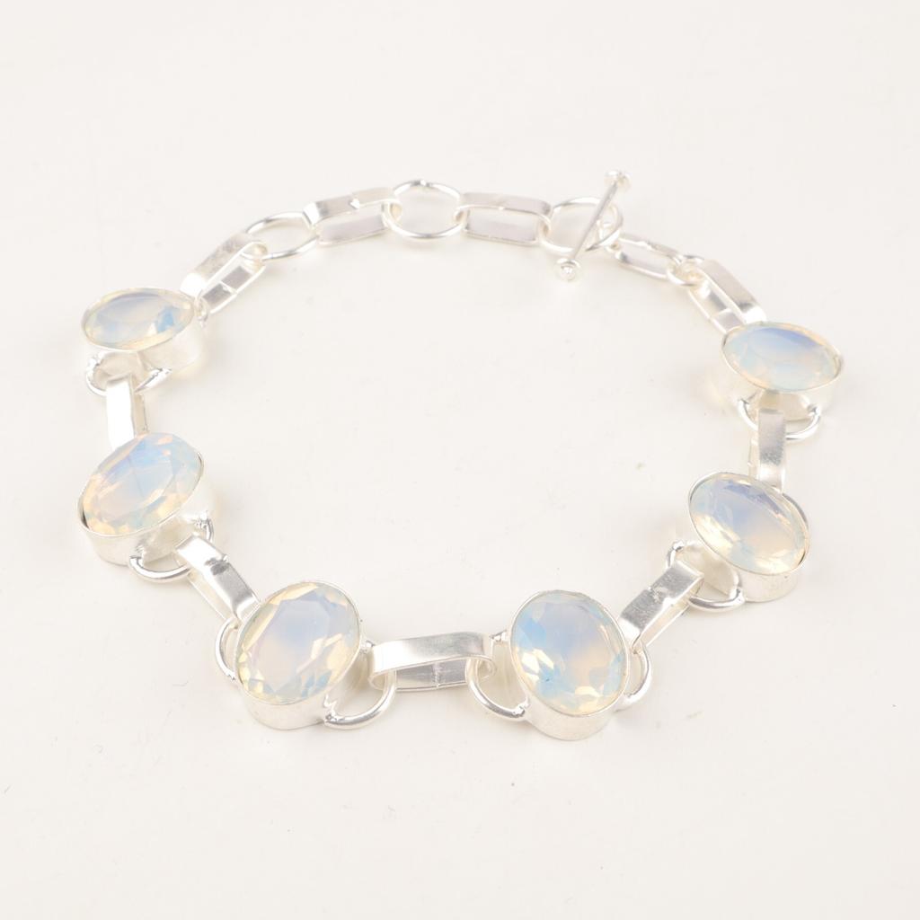 Milky Opal Gemstone 925 Sterling Silver Jewelry Bracelet 9" Personalized Gift RB-6-10