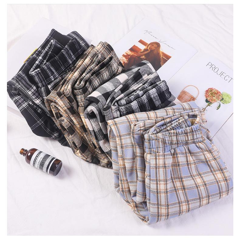 GMXIA Fleece Plaid Pants Women's Autumn and Winter Thickened High-waisted Slimming Straight Leg Casual Floor Wide Leg Pants