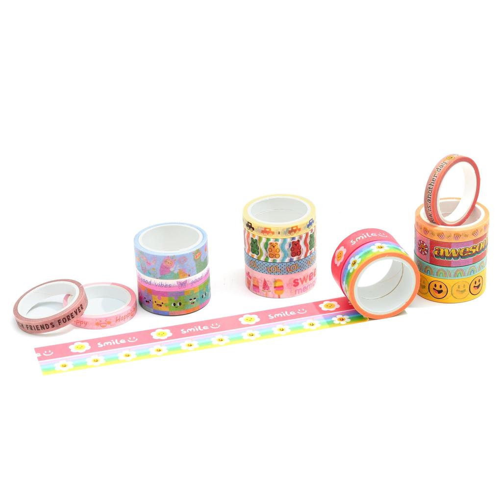 YUBX Masking Tape Cute Cartoon Washi Paper Bright Perfect for DIY Gift and 16-Piece Set Patterns, Tape, Colors, Crafts, Journals, Planners,