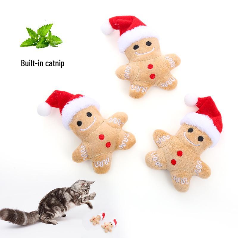 Catnip Gingerbread Hat: Self-Play Interactive Cat Toy - Bite-Resistant & Molar Grinding Pet Supplies for Christmas.