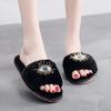 Fashion String Bead Cute Eye Cotton Slides Fashion Rabbit Plush Slippers Women Black Flip Flops Indoor Soft Sole Outside Pantuflas Danno