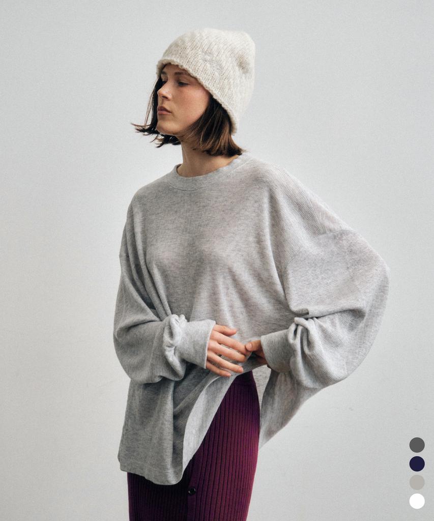 CITTA Wool Blend Comfort-Fit Waffle Long-Sleeve T-Shirt_Ctt392(5Color)