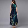 Plus Size Sleeveless Crew Neck Dress Fresh Wild Blossom Print Flowy Knee Length Outfit