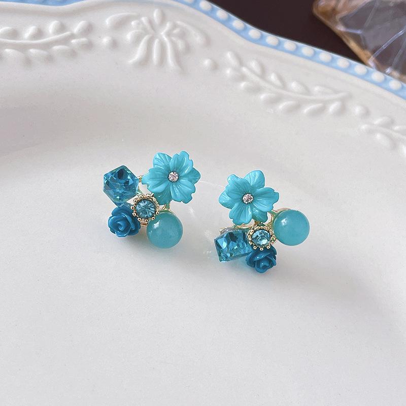 Colorful Flower Stud Earrings for Women Wedding Party Elegant Jewelry Crystal Acrylic White Black Blue Purple Geometry Jewelry