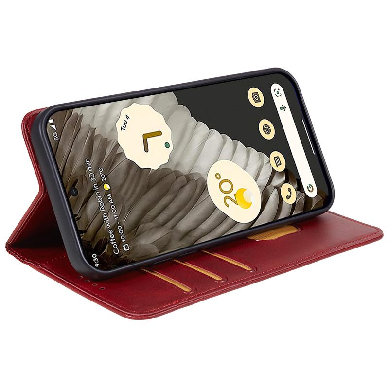 

For Google Pixel 7a Calf Texture PU Leather Phone Case Magnetic Closing Stand Wallet Cover Green